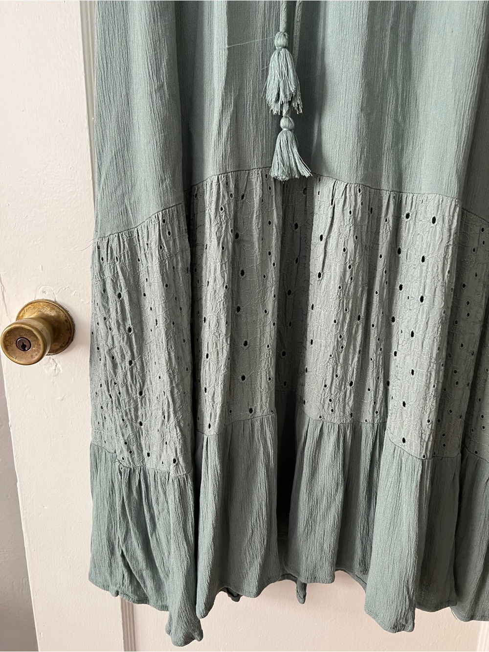 Sage Green Eyelet V-Neck Tiered Maxi Dress - Picture 4 of 5